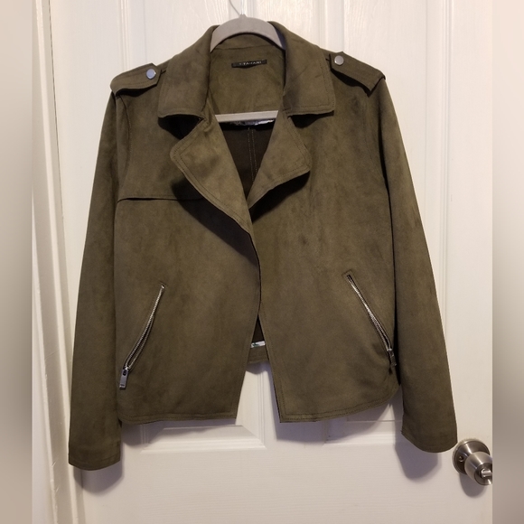 NWT T Tahari Jacket Faux Leather Women's Size L Color Olive Green - Picture 1 of 12